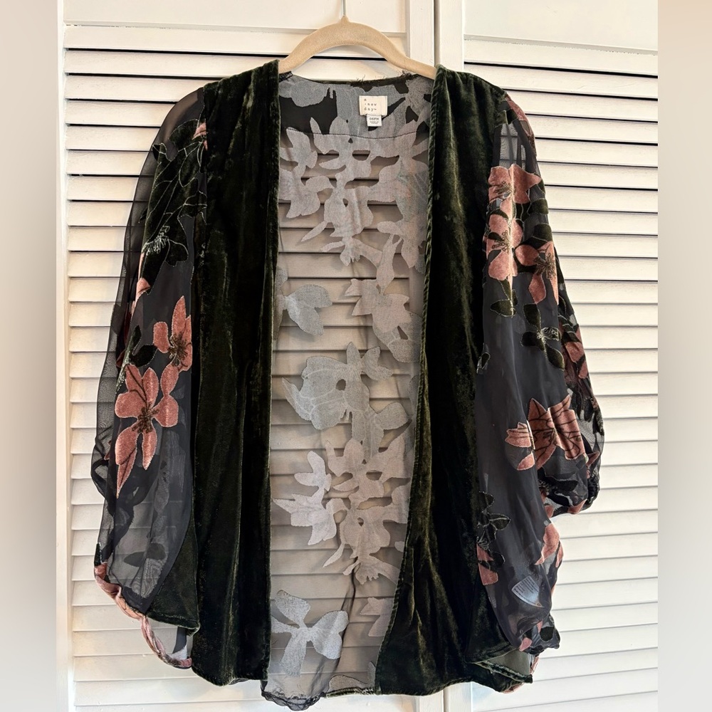 Floral Sheer Kimono with Velvet Accents